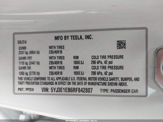 2024 TESLA MODEL 3 5YJ3E1EB6RF842807 Photo 8