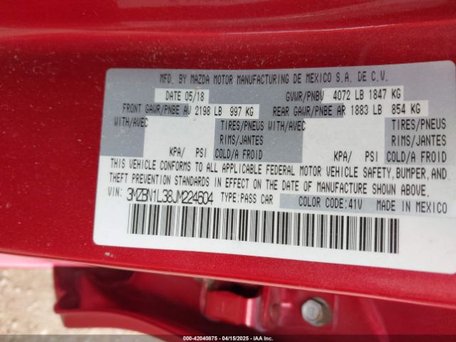 3MZBN1L38JM224604 Mazda Mazda3 Touring