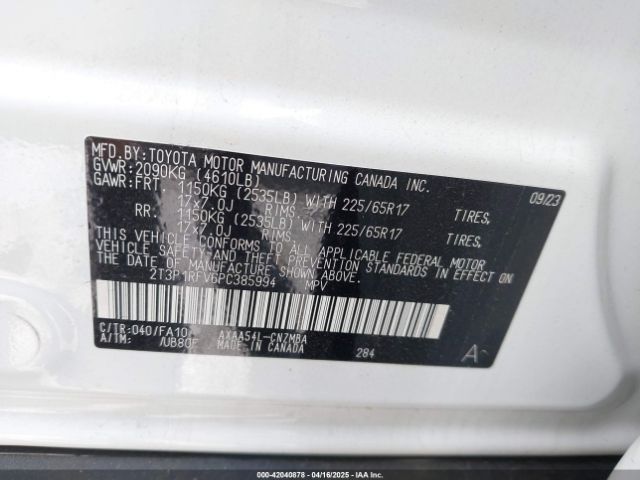 2T3P1RFV6PC385994 Toyota Rav4 Xle