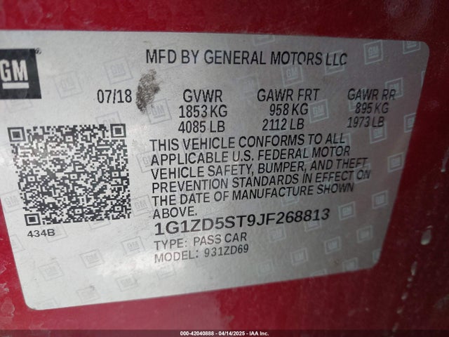 1G1ZD5ST9JF268813 Chevrolet MALIBU LT