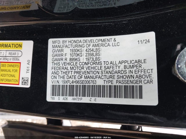 19XFL4H96SE006763 Honda lfc3