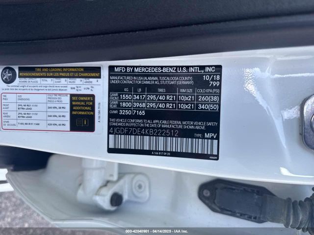 4JGDF7DE4KB222512 Mercedes-Benz Gls 550 4matic