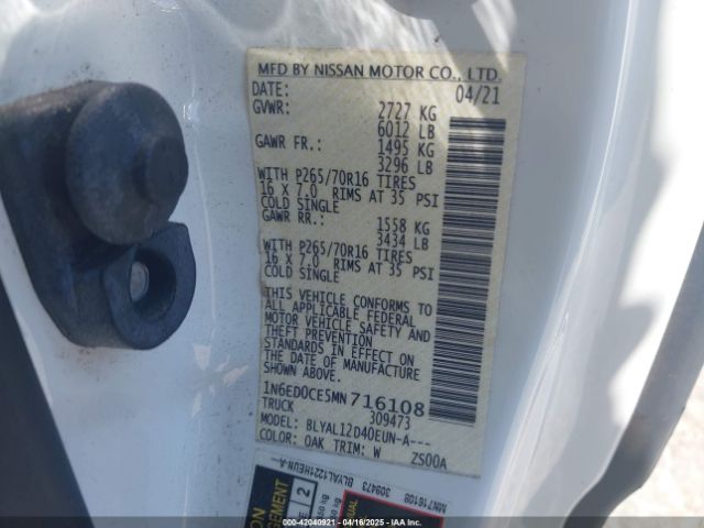 1N6ED0CE5MN716108 Nissan Frontier King Cab S 4x2