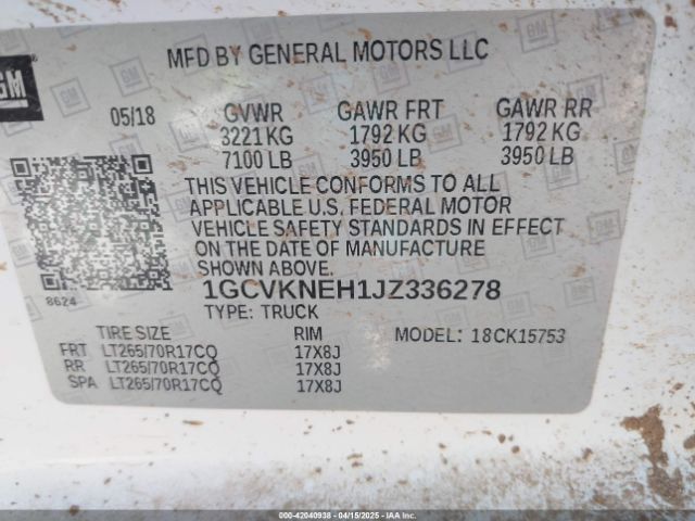 1GCVKNEH1JZ336278 Chevrolet Silverado 1500 Wt