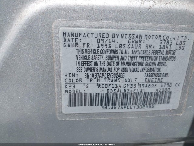 3N1AB7AP0EY302455 Nissan SENTRA SV