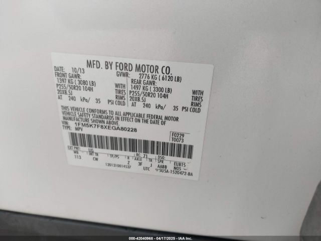 1FM5K7F8XEGA80228 Ford Explorer Limited