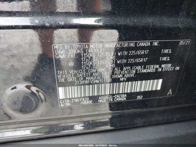 2T3H1RFV5MW151120 Toyota RAV4 LE