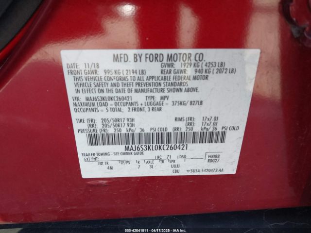MAJ6S3KL0KC260421 Ford Ecosport Titanium