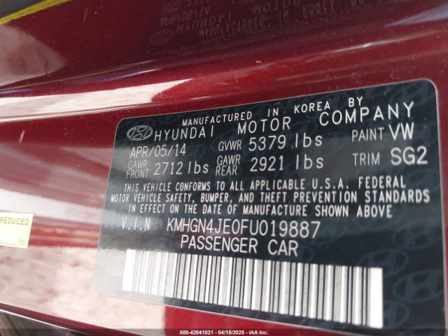 KMHGN4JE0FU019887 Hyundai Genesis 3.8