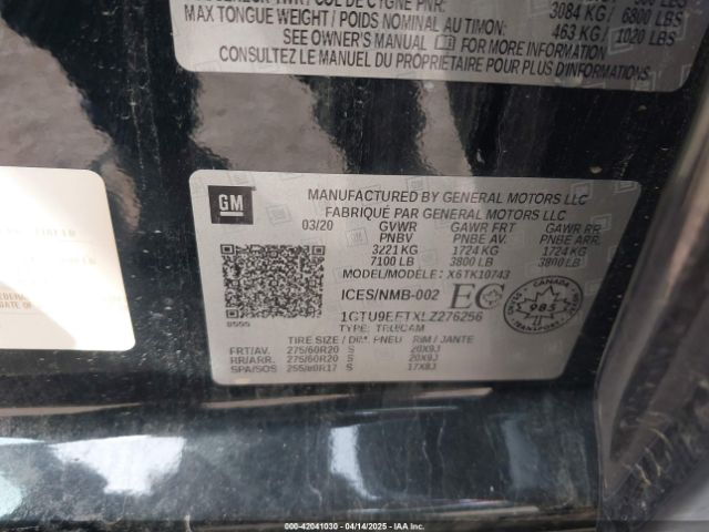 1GTU9EETXLZ276256 GMC Sierra 1500 4wd  Short Box At4/4wd  Standard Box At4