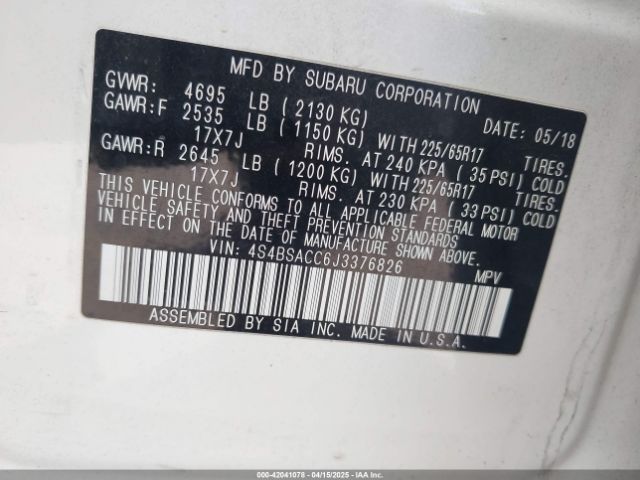 4S4BSACC6J3376826 Subaru Outback 2.5i Premium