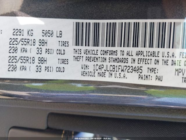 1C4PJLCB1FW723405 Jeep Cherokee Latitude Altitude
