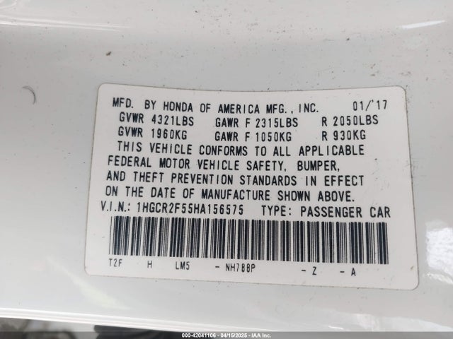 1HGCR2F55HA156575 Honda Accord Sport