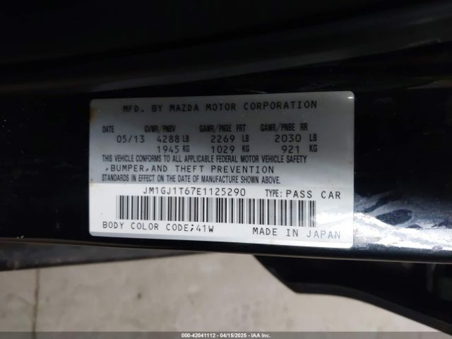 JM1GJ1T67E1125290 Mazda Mazda6 I Touring