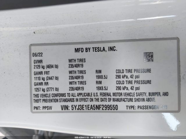 2022 TESLA MODEL 3 5YJ3E1EA5NF299550 Photo 8
