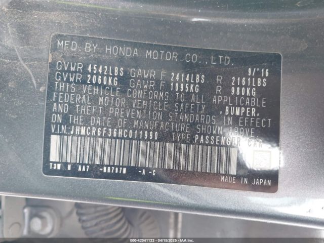 JHMCR6F36HC011990 Honda ACCORD HYBRID