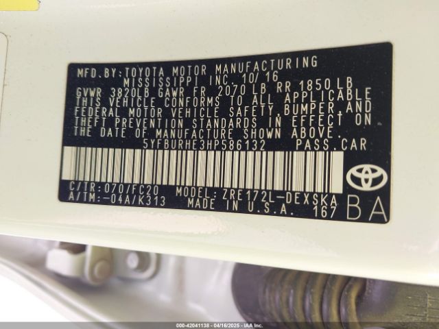 5YFBURHE3HP586132 Toyota Corolla Se Special Edition