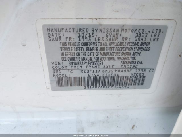 3N1AB7AP1FY356591 Nissan SENTRA S