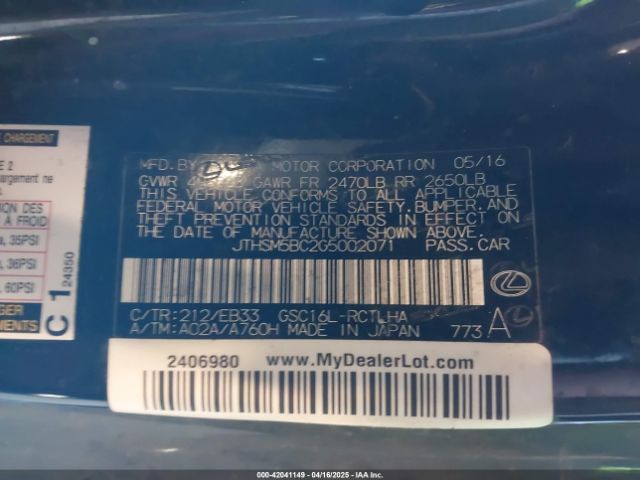 JTHSM5BC2G5002071 Lexus RC 300