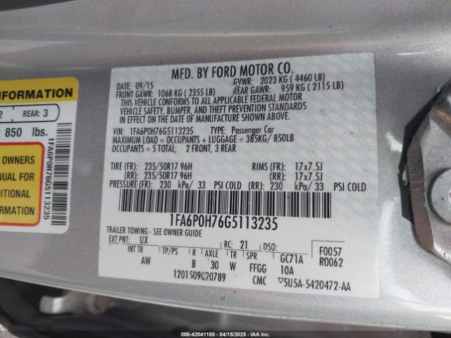2016 FORD FUSION 1FA6P0H76G5113235 Photo 8