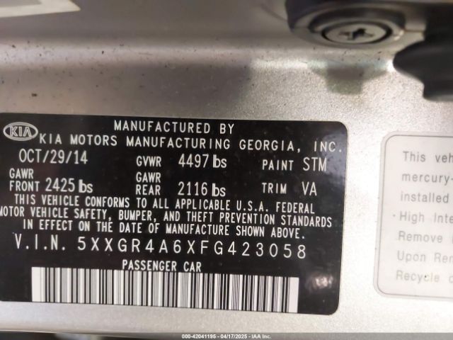 5XXGR4A6XFG423058 KIA Optima Sx Turbo