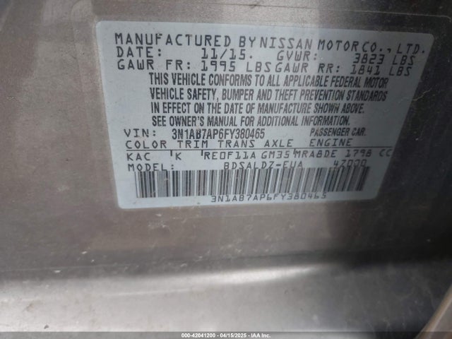 3N1AB7AP6FY380465 Nissan 2015