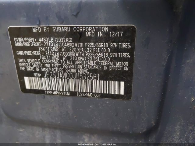 JF2SJAWC0JH532561 Subaru Forester 2.5i Touring