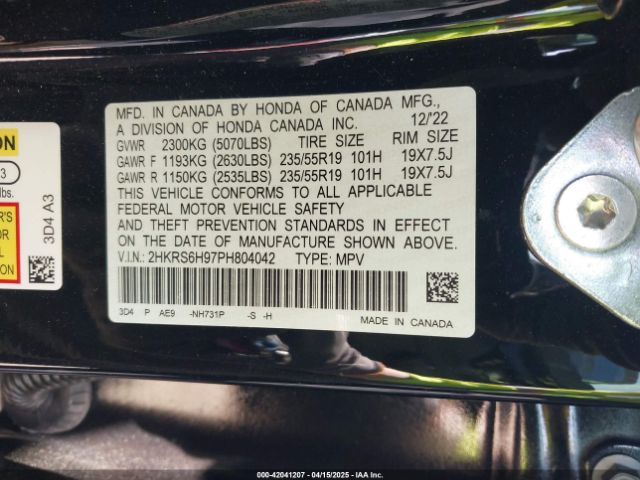 2HKRS6H97PH804042 Honda Cr-v Hybrid Sport Touring