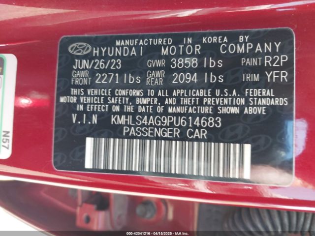 KMHLS4AG9PU614683 Hyundai ELANTRA SEL