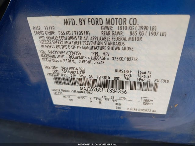 MAJ3S2GE1LC334356 Ford Ecosport Se