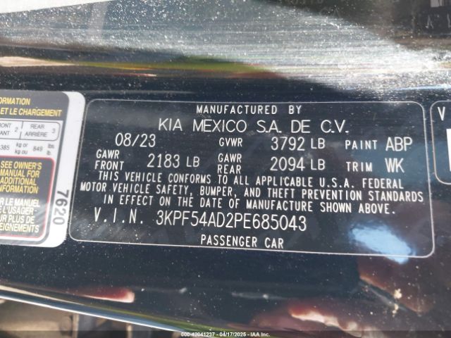 3KPF54AD2PE685043 KIA Forte Gt-line