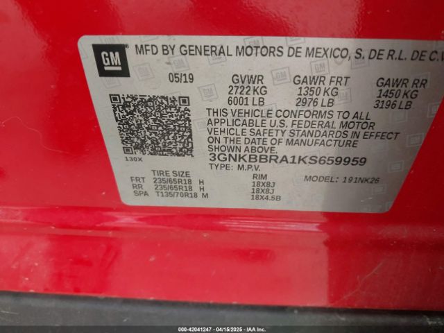 3GNKBBRA1KS659959 Chevrolet Blazer