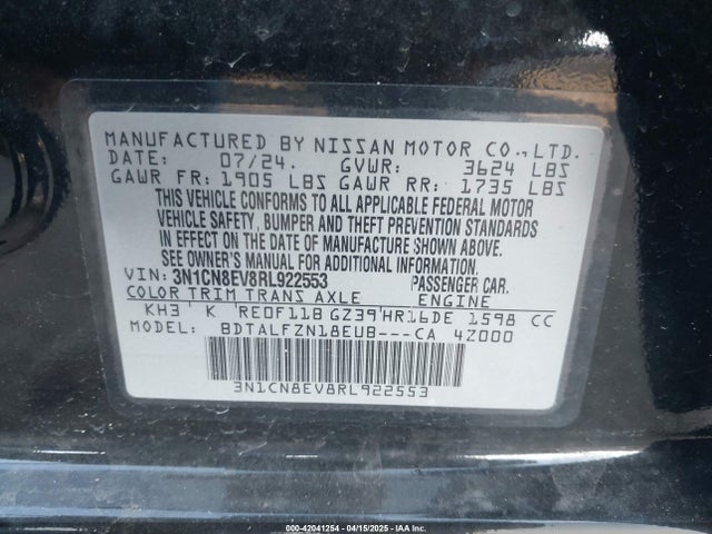 3N1CN8EV8RL922553 Nissan 2024