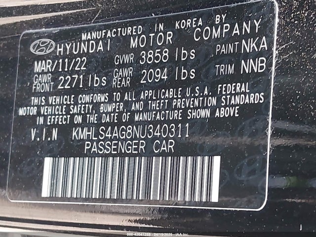 KMHLS4AG8NU340311 Hyundai ELANTRA SEL