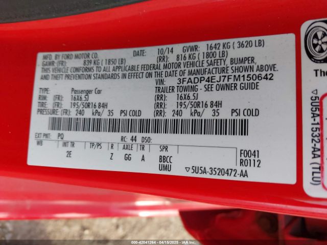 3FADP4EJ7FM150642 Ford FIESTA SE