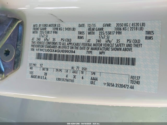 1FMCU0GX4GUB99394 Ford ESCAPE SE