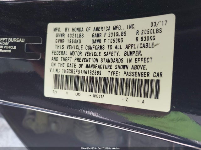 1HGCR2F57HA182689 Honda Accord Sport