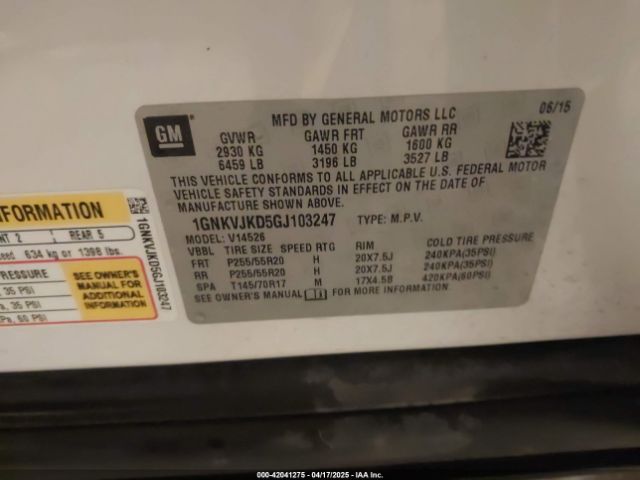 1GNKVJKD5GJ103247 Chevrolet Traverse Ltz