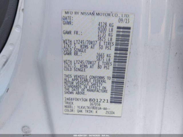 1N6BF0KY3GN801221 Nissan Nv Cargo Nv2500 Hd Sv V6