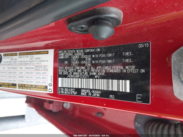 Toyota 4runner Sr5 Premium 2015 JTEBU5JR0F5243371 Image 9
