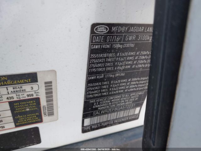 2016 LAND ROVER RANGE ROVER SPORT SALWR2EF8GA572231 Photo 8