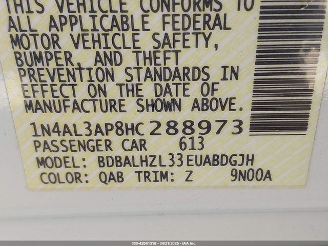 1N4AL3AP8HC288973 Nissan Altima 2.5 Sr