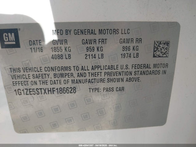 1G1ZE5STXHF186628 Chevrolet MALIBU 1LT