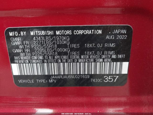 2022 MITSUBISHI OUTLANDER SPORT JA4ARUAU6NU021609 Photo 8