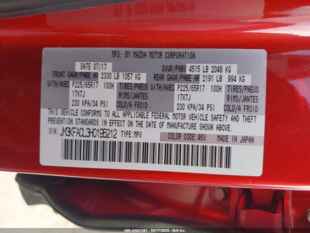 JM3KFACL3H0195212 Mazda Cx-5 Touring