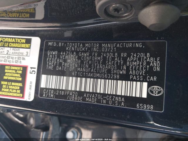 4T1C11AK0MU563298 Toyota CAMRY LE