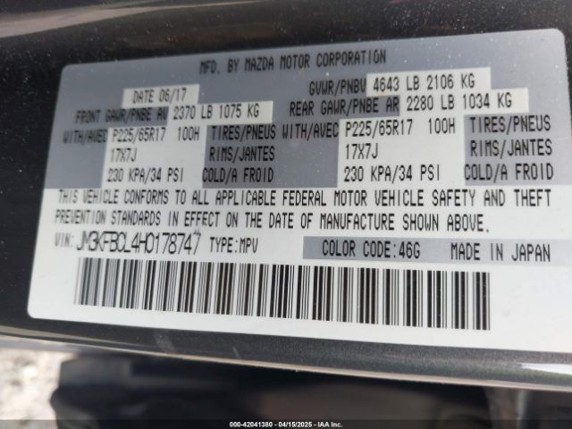 JM3KFBCL4H0178747 Mazda Cx-5 Touring