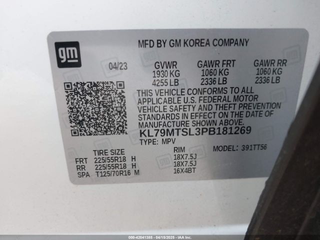 KL79MTSL3PB181269 Chevrolet Trailblazer Fwd Rs