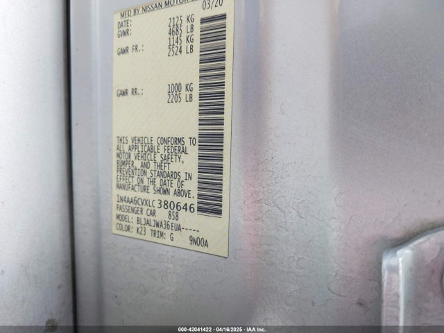 1N4AA6CVXLC380646 Nissan Maxima Sv Xtronic Cvt