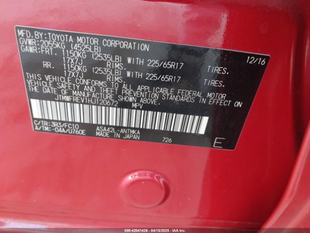 JTMWFREV1HJ120672 Toyota Rav4 Xle